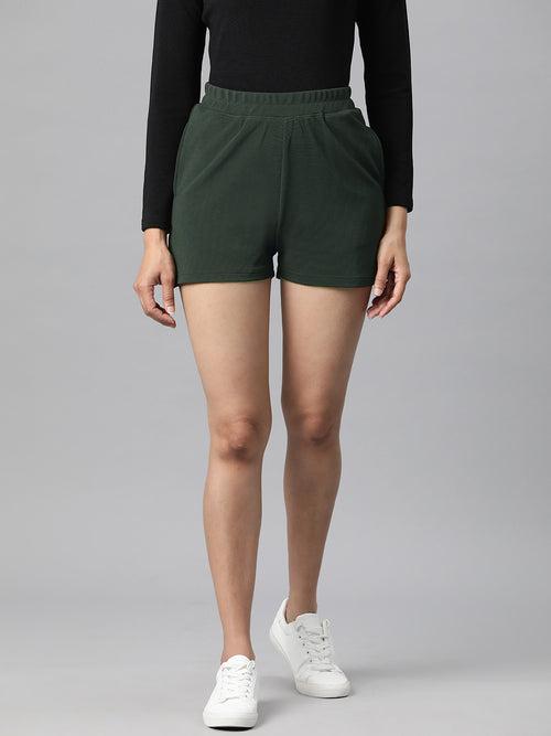 Olive Green Solid Mid-Rise Regular Shorts