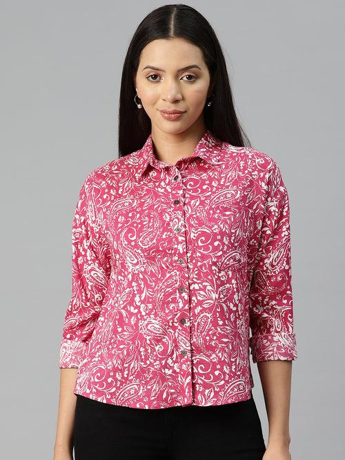 Fuchsia Ethnic Motifs Printed Casual Shirt