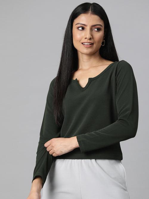 Olive Green V-Neck Crop Top