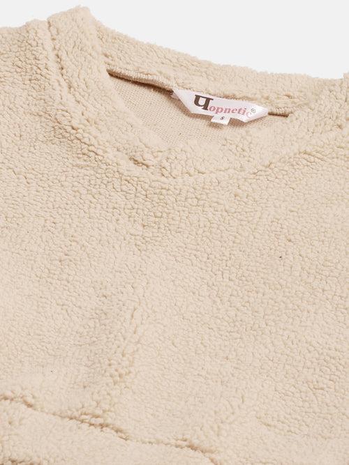 Beige Cropped Faux Fur Sweatshirt