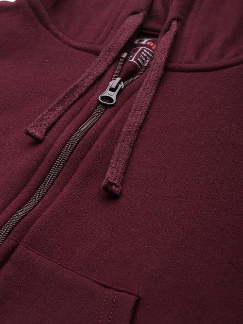 Burgundy Hooded Cropped Fleece Sweatshirt