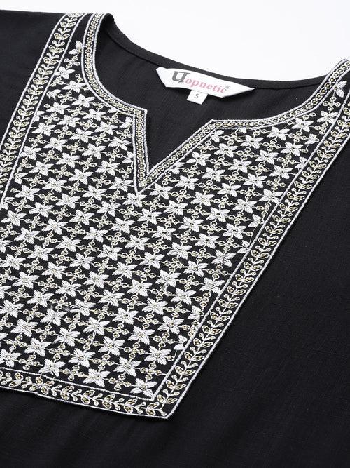 Black Floral Yoke Design Kurta