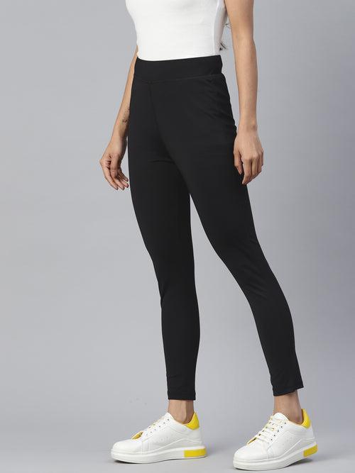 Black Solid Ankle Length Slim Fit Leggings