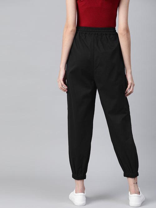 Women Black Cotton Cropped Joggers