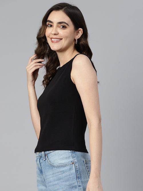 Solid Black Sleeveless Crop Top