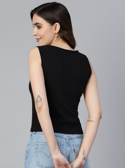 Solid Black Sleeveless Crop Top