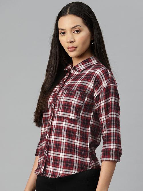 Maroon Tartan Checks Casual Shirt