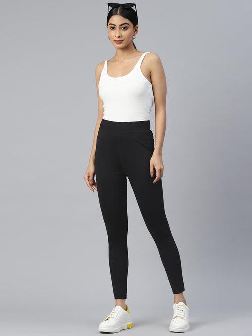 Black Solid Ankle Length Slim Fit Leggings