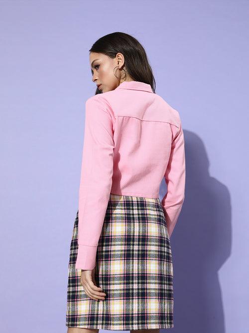 Women Pink Solid Pure Cotton Cropped Jacket