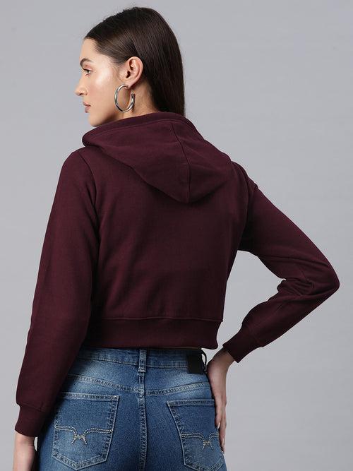 Burgundy Hooded Cropped Fleece Sweatshirt