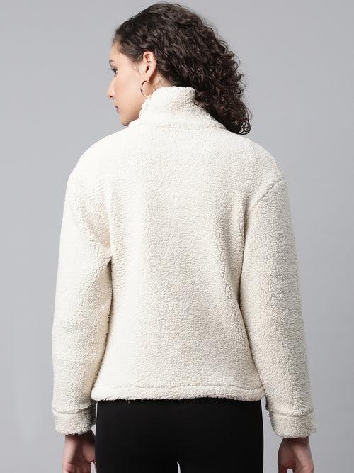 Woman Off White Faux-Fur Sweatshirt, Full Zipper