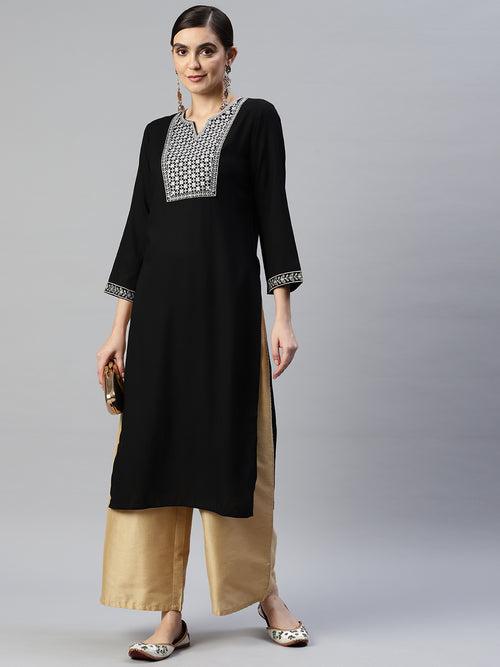 Black Floral Yoke Design Kurta