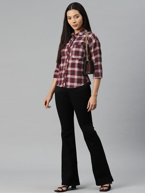 Maroon Tartan Checks Casual Shirt