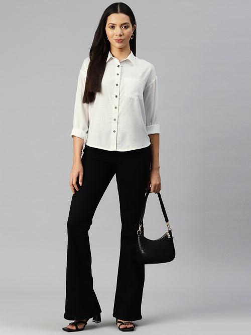 White Opaque Casual Shirt