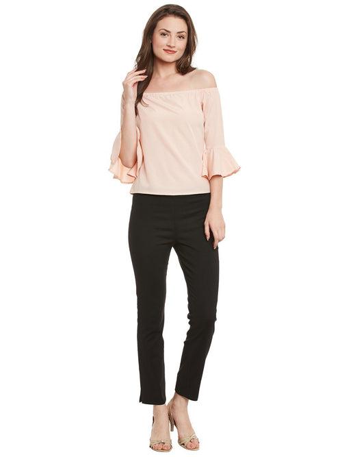 Popnetic Women Peach-Coloured Crepe Bardot Top