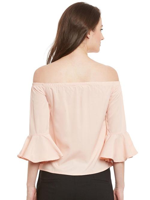 Popnetic Women Peach-Coloured Crepe Bardot Top