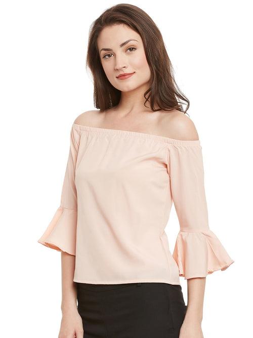 Popnetic Women Peach-Coloured Crepe Bardot Top