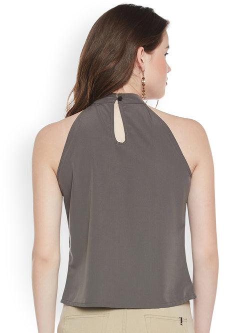 Popnetic Women Grey Solid Blouson Top