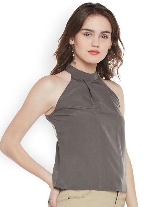 Popnetic Women Grey Solid Blouson Top