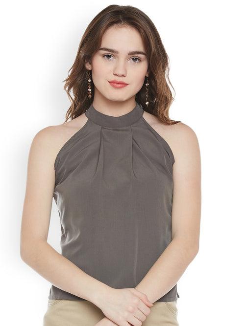 Popnetic Women Grey Solid Blouson Top