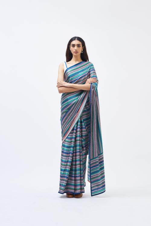 CHARLEY STRIPE FOREST BLUE SAREE