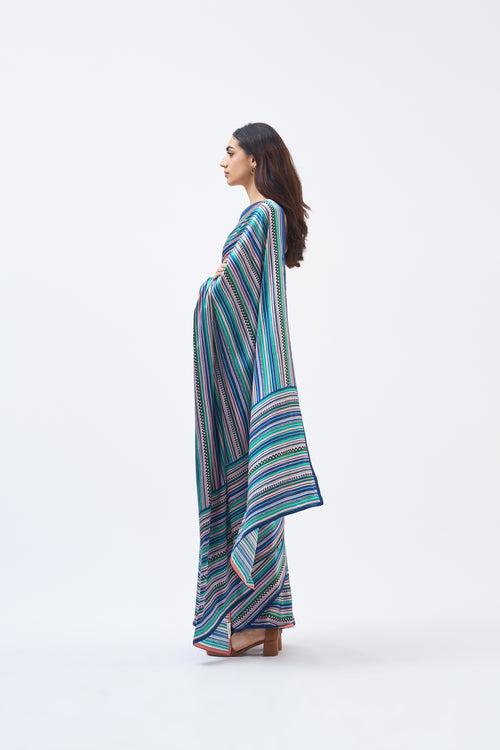 CHARLEY STRIPE FOREST BLUE SAREE