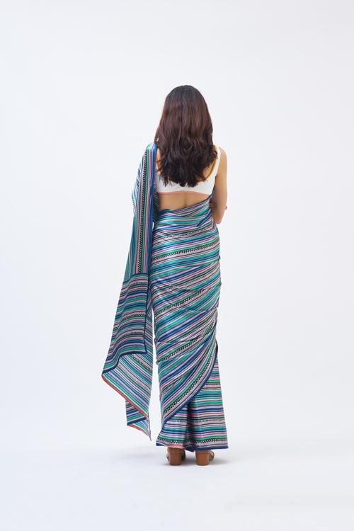 CHARLEY STRIPE FOREST BLUE SAREE