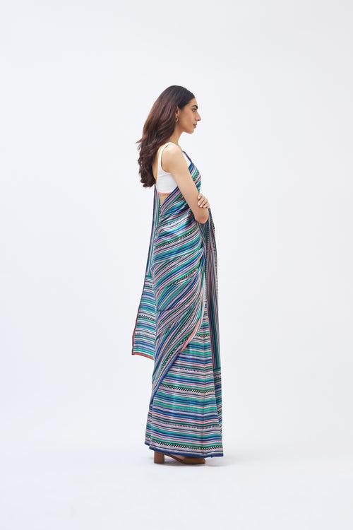 CHARLEY STRIPE FOREST BLUE SAREE