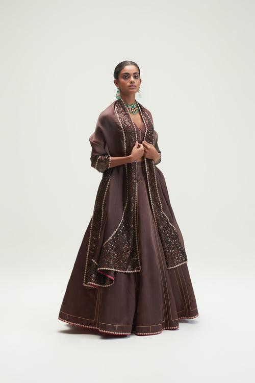 D 1002 MUD BROWN LEHENGA SET