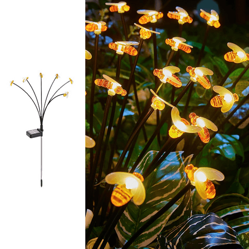 Hardoll Solar Lights Outdoor 6 LED Honey Bee Lamp for Home Garden Waterproof Decoration (Warm White-Pack of 1)