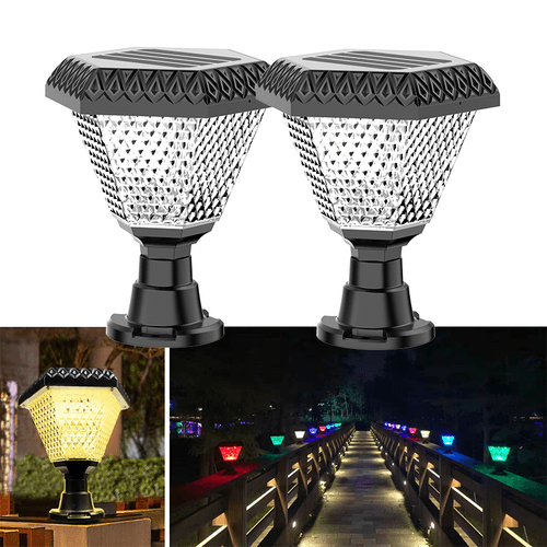 Hardoll Solar Lights for Home Outdoor Garden 33 LED Waterproof Pillar Wall Gate Post lamp (Hexagon shaped- Warm white RGB)