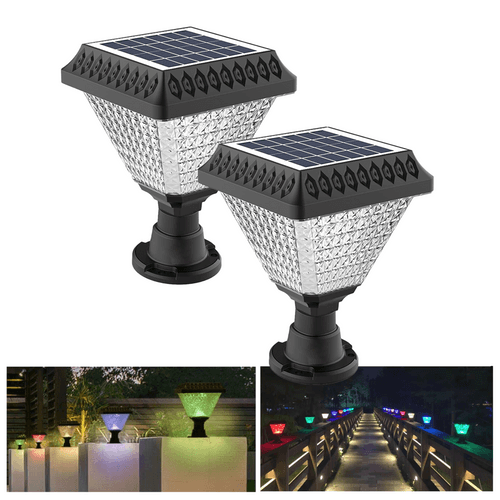 Hardoll Solar Lights for Home Outdoor Garden 33 LED Waterproof Pillar Wall Gate Post Lamp (Pack of 1-Warm White and RGB)