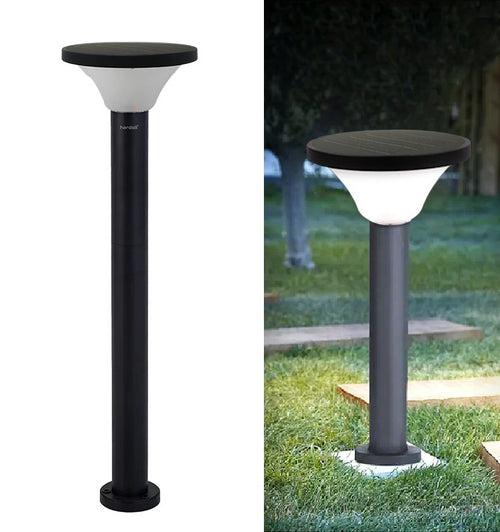 Hardoll 15W Solar Pillar Lights for Outdoor Home Garden Waterproof Wall Gate Post Lamp with Pole(Round Shape-Pack of 1)