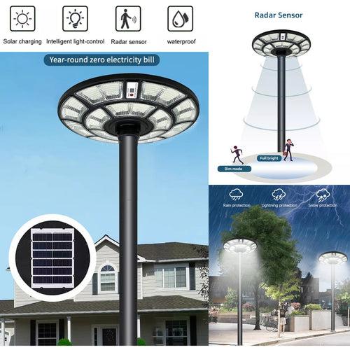 Hardoll 500W Solar UFO Light for Home Garden LED Lamp Waterproof Outdoor Lantern Lamp(Cool White)(Pole not Included) (Refurbished)