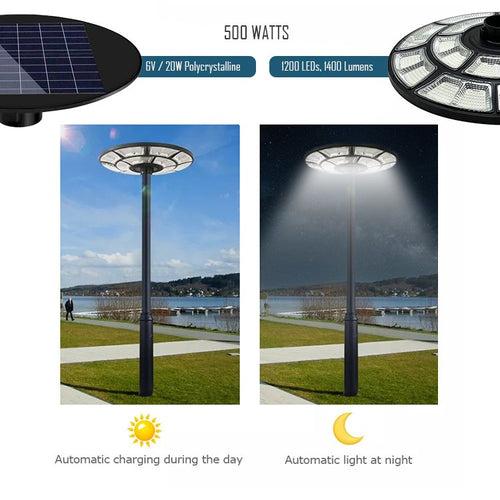 Hardoll 500W Solar UFO Light for Home Garden LED Lamp Waterproof Outdoor Lantern Lamp(Cool White)(Pole not Included) (Refurbished)