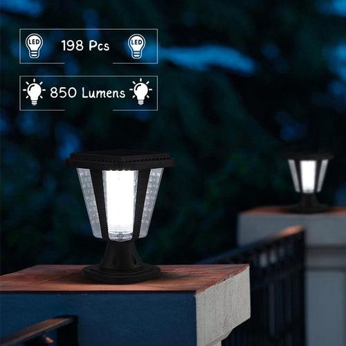 Hardoll Solar Lights for Home Outdoor Garden 198 LED Waterproof Pillar Wall Gate Post Lamp (Pack of 1-Warm White and Cool White, Aluminum+PC)