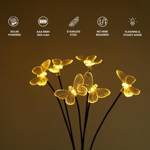 Hardoll Solar Lights Outdoor 6 LED Butterfly Lamp for Home Garden Waterproof Decoration(Warm White-Pack of 1, Steady & Flashing Mode)