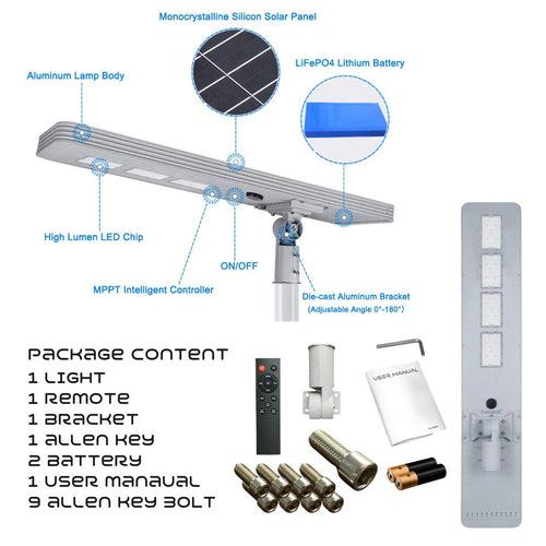 Hardoll 250W All in One Solar Street Light LED Outdoor Waterproof Lamp for Home Garden with Aluminium Body