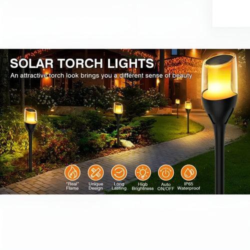 Hardoll Solar Light Outdoor 12 LED Flickering Mashaal Flame Light Self Locking Key Switch Garden Pathway Waterproof Lamp(Pack of 1)