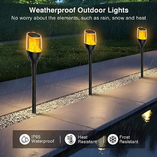 Hardoll Solar Light Outdoor 12 LED Flickering Mashaal Flame Light Self Locking Key Switch Garden Pathway Waterproof Lamp(Pack of 1)