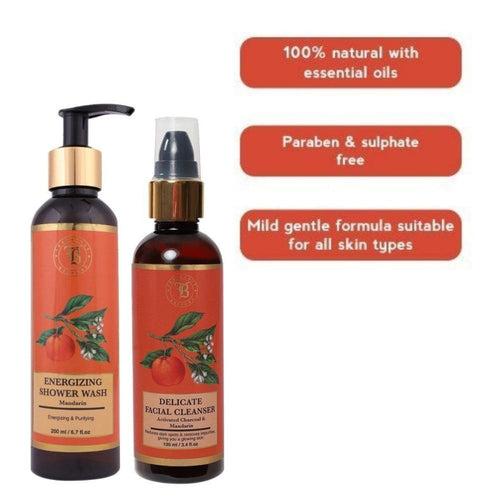 Fragrance & Beyond Aromatherapy Activated Charcoal & Mandarin Facial Cleanser And Shower Wash Combo | 300ml