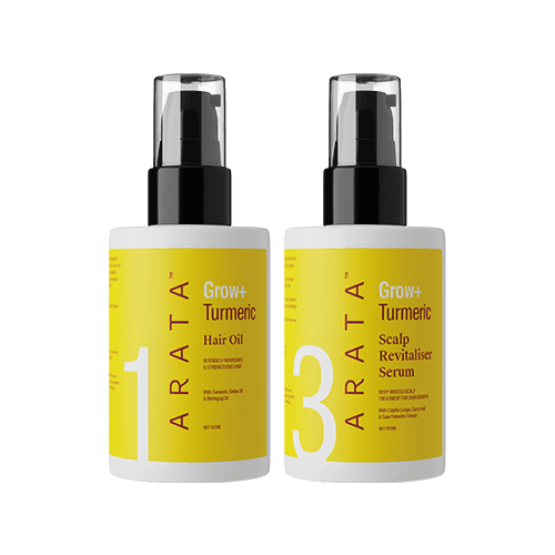Arata  Grow + Turmeric Range | Hair Oil  100ml & Scalp Revitaliser Serum  100ml