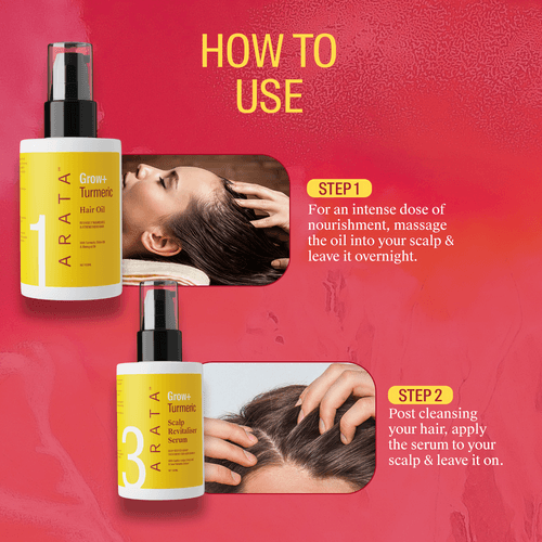 Arata  Grow + Turmeric Range | Hair Oil  100ml & Scalp Revitaliser Serum  100ml