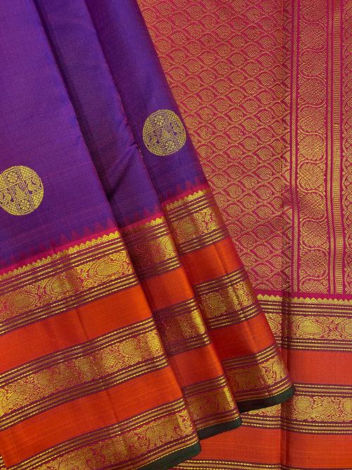 Purple Kanchi Silk saree with Orange border