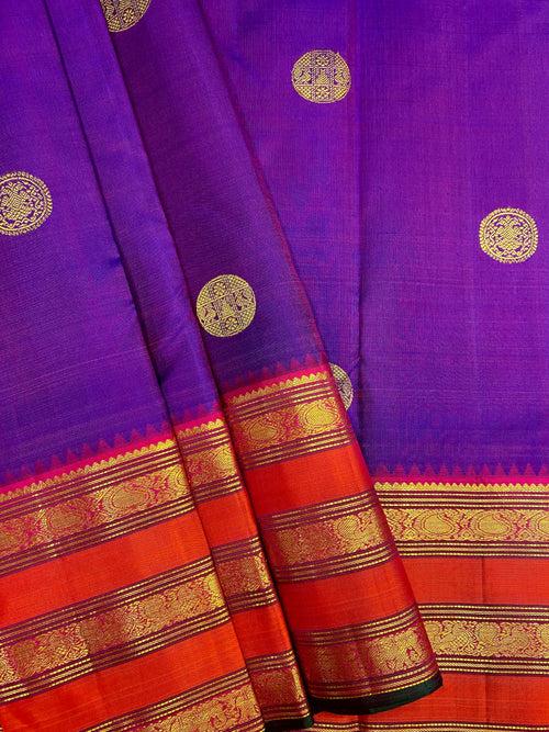 Purple Kanchi Silk saree with Orange border