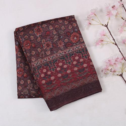 Brown Printed Linen Saree