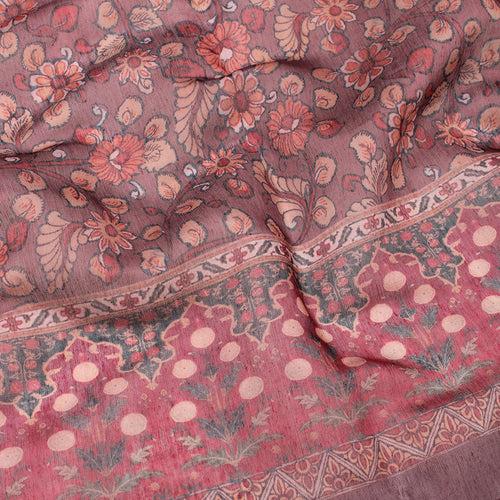 Brown Printed Linen Saree
