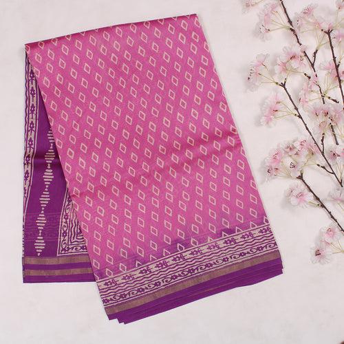 Pink Chanderi Printed Cotton Saree