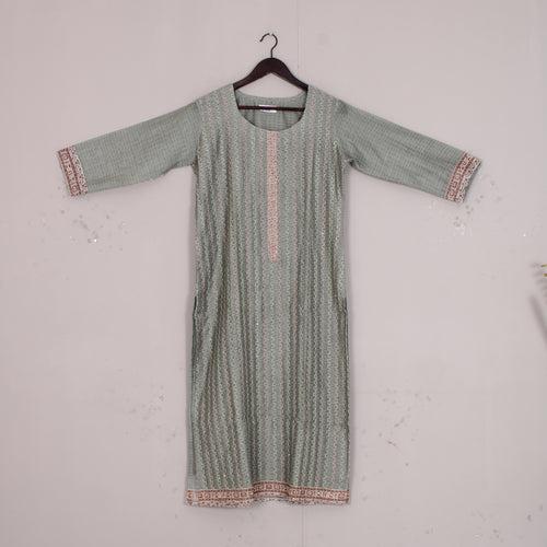 Olive Green Linen Kurti Set