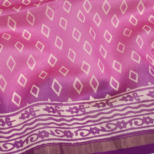 Pink Chanderi Printed Cotton Saree